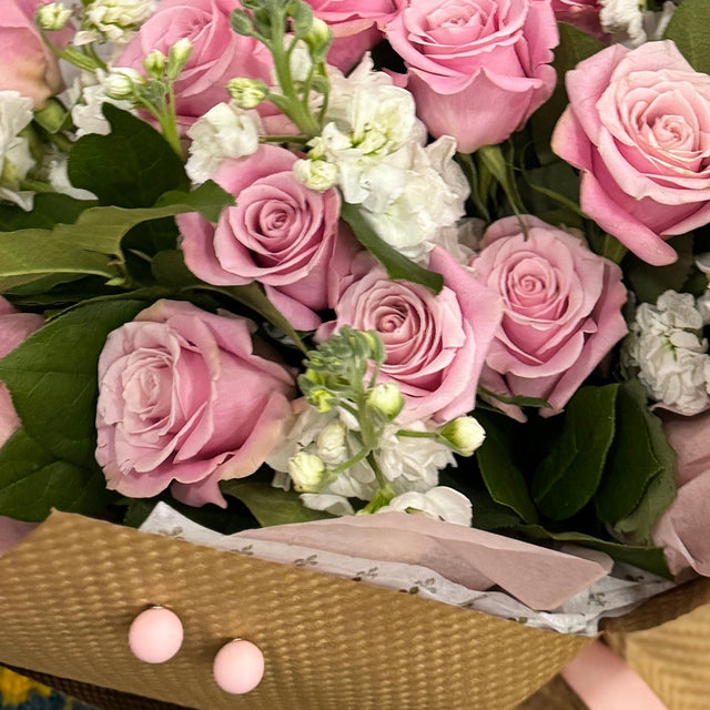 Pink fresh flowers in the bouquet.