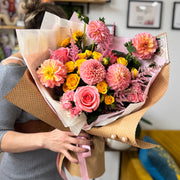 Colorful dahlia bouquet designed with love by Flowers’ Cuddles