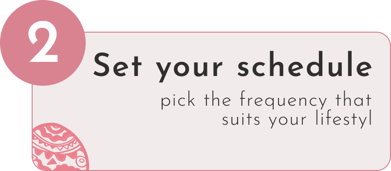 Text prompt to set a schedule with frequency options on a light pink background