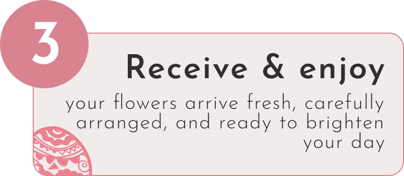 Text message with a pink circle and decorative element on a light gray background