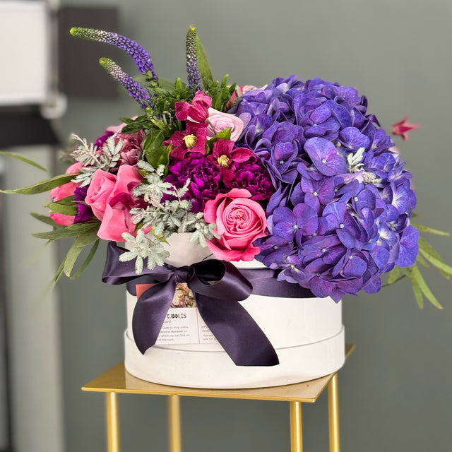 Vibrant Flowers in Hat Box