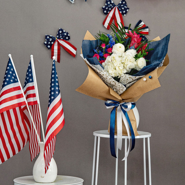  Patriotic red, white, and blue 4th of July flower bouquet.