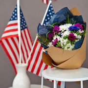 Liberty Garden Bouquet with white asters and blue anemones in patriotic colors