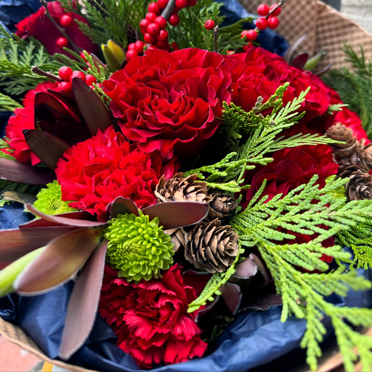Red and green bouquet