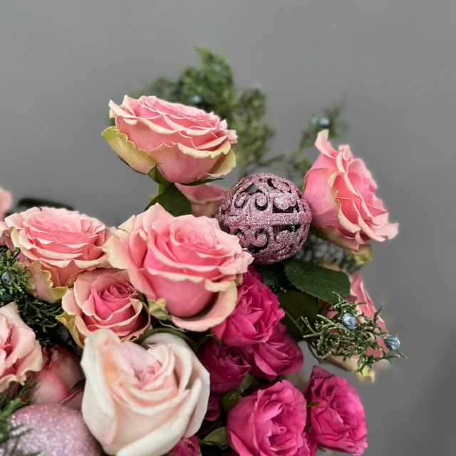 Holiday pink fresh flowers arrangement