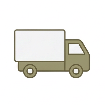 A simple side-view illustration of a box truck with a white cargo box and an olive-green cab on a plain white background.